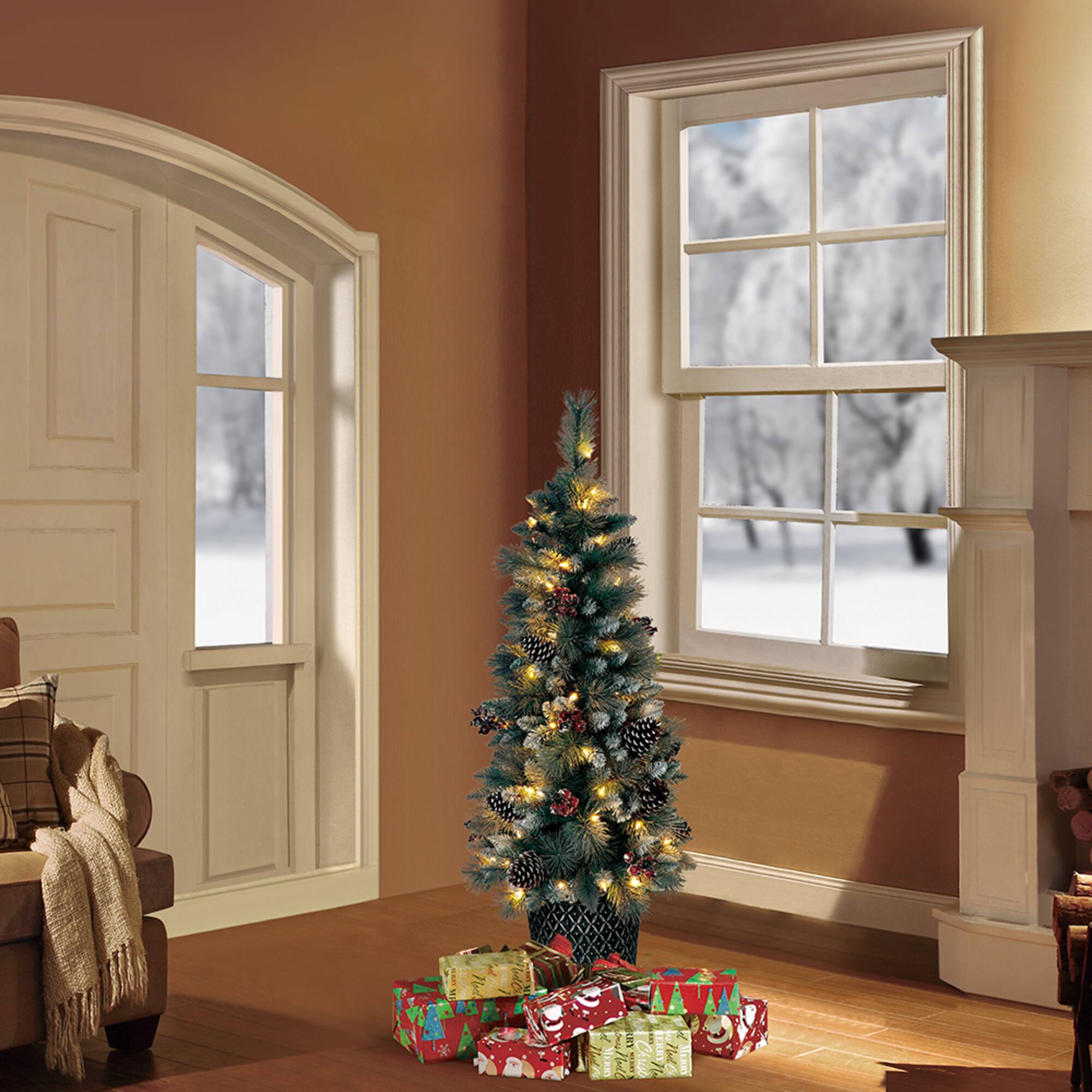 6 Pack: 4.5ft. Pre-Lit Sterling Pine Artificial Christmas Tree in Decorative Pot, Clear Lights